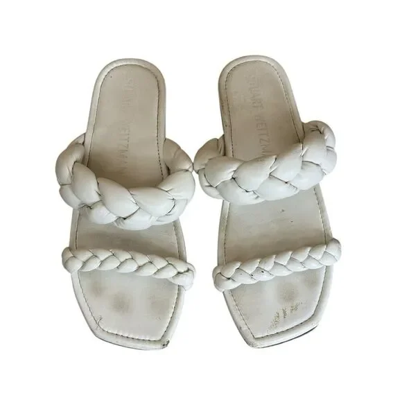 Stuart Weitzman White Leather Braided Slide Sandals Size 10 Women’s - Picture 3 of 8